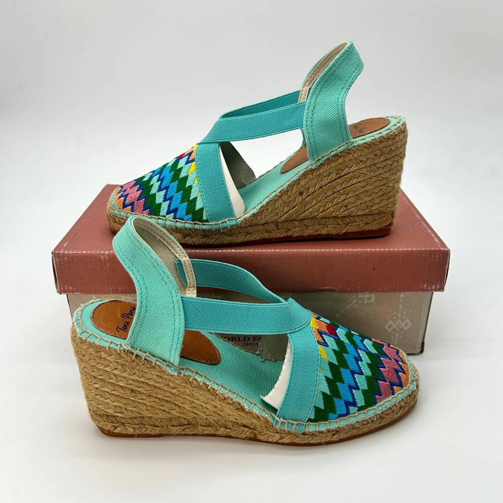 Espadrille Wedge Toni Pons Gardenia Womens Sz. 7.5 EU 38 Rainbow Embroidered NEW